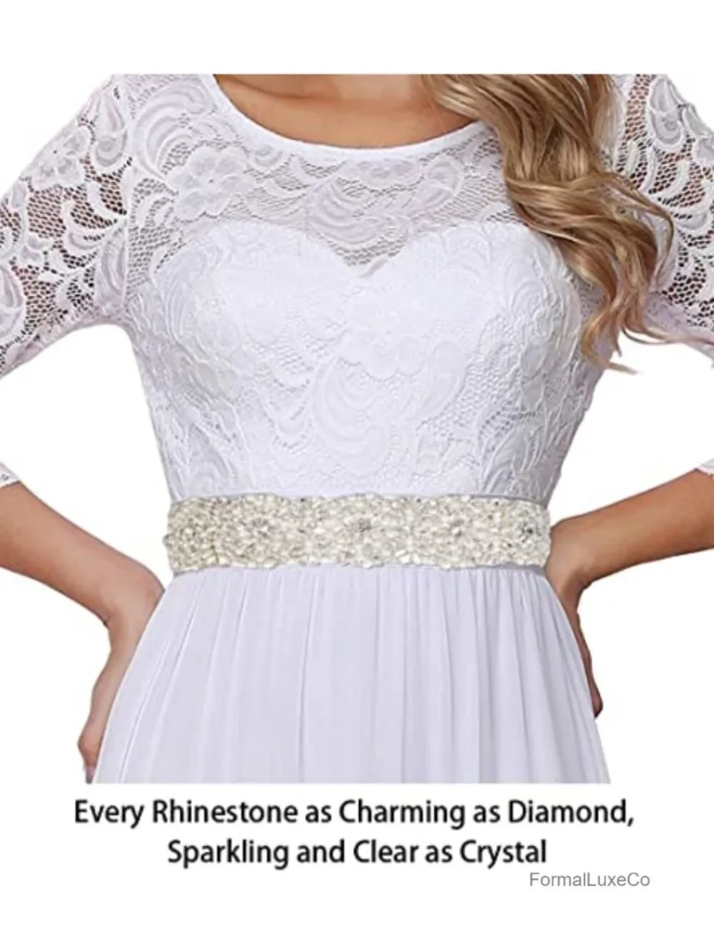 Beaded Rhinestone Wedding Dress Belt Sash with Pearl Trim
